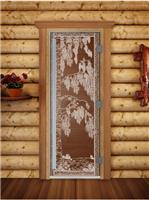 Дверь для сауны DoorWood (Дорвуд) 80x200 Престиж (с рисунком) Березка левая (бронза матовая)