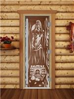Дверь для сауны DoorWood (Дорвуд) 80x200 Престиж (с рисунком) Горячий пар левая (бронза матовая)