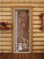 Дверь для сауны DoorWood (Дорвуд) 80x200 Престиж (с рисунком) Дженифер левая (бронза матовая)