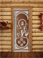 Дверь для сауны DoorWood (Дорвуд) 80x200 Престиж (с рисунком) Посейдон левая (бронза матовая)