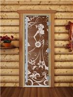 Дверь для сауны DoorWood (Дорвуд) 70x170 Престиж (с рисунком) Девушка в цветах правая (бронза матовая)