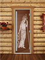 Дверь для сауны DoorWood (Дорвуд) 70x170 Престиж (с рисунком) Рим левая (бронза матовая)