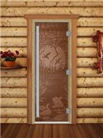 Дверь для сауны DoorWood (Дорвуд) 70x190 Престиж (с рисунком) Лебединое озеро левая (бронза матовая)