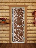 Дверь для сауны DoorWood (Дорвуд) 80x200 Престиж (с рисунком) Венеция правая (сатин)