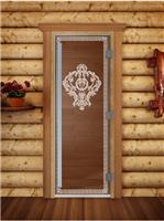 Дверь для сауны DoorWood (Дорвуд) 80x200 Престиж (с рисунком) Версаче правая (сатин)