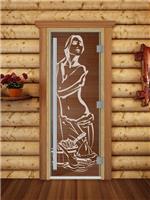Дверь для сауны DoorWood (Дорвуд) 80x200 Престиж (с рисунком) Искушение правая (сатин)