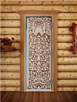 Дверь для сауны DoorWood (Дорвуд) 80x200 Престиж (с рисунком) Флоренция правая (сатин)