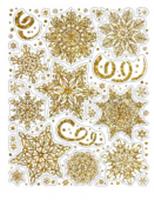 Новогоднее оконное украшение из ПВХ пленки Золотистые снежинки 30x38см арт.90271, Китай, код 78008050010, штрихкод 466011516201, артикул 90271