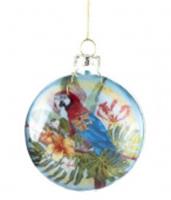 Новогоднее подвесное украшение из стекла - Медальон Попугай / 8*8*1см арт.87370, КИТАЙ, код 75002092033, штрихкод 466011513036, артикул 87370