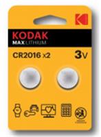 Батарейки Kodak CR2016-2BL MAX Lithium (60/240/43200), КИТАЙ, код 522801041, штрихкод 088793041766, артикул Б0037002
