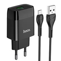 Адаптер Сетевой с кабелем Hoco C72Q Glorious QC3.0 USB 3A/18W (USB/Micro USB) (black) 202556