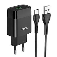 Адаптер Сетевой с кабелем Hoco C72Q Glorious QC3.0 USB 3A/18W (USB/Type-C) (black) 202558