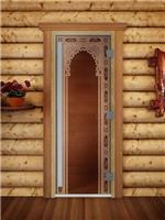 Дверь для сауны DoorWood (Дорвуд) 60x180 Престиж (с рисунком) Восточная арка правая (бронза матовая)