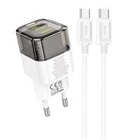 Адаптер Сетевой с кабелем Hoco C131a USB/Type-C 30W (Type-C/Type-C) (transparent black) 222418