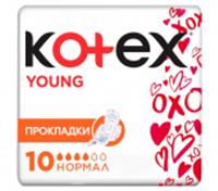 Женские гигиенические прокладки с крылышками Kotex Young Normal 10 шт , Россия, код 5011311003, штрихкод 502905354288, артикул 9426051