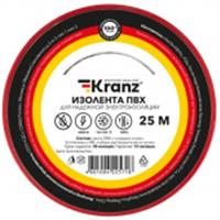 Изолента ПВХ 19 мм/25м/0,13мм красная KRANZ, Китай, код 0580100031, штрихкод 460100422587, артикул KR-09-2204