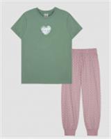 Пижама для девочки (футболка+брюки) оливковый/пыльная роза 152-80, Узбекистан, код 72003101791, штрихкод 461032347175 