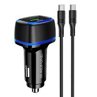 Адаптер Автомобильный с кабелем Borofone BZ14A Mercury USB/Type-C/20W/3.4A PD+QC3.0 Type-C/Type-C (black) 133870