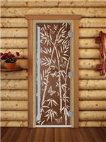 Дверь для сауны DoorWood (Дорвуд) 80x190 Престиж (с рисунком) Бамбук и бабочки правая (бронза матовая)