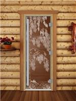 Дверь для сауны DoorWood (Дорвуд) 80x190 Престиж (с рисунком) Береза левая (бронза матовая)