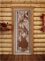 Дверь для сауны DoorWood (Дорвуд) 80x190 Престиж (с рисунком) Березка левая (бронза матовая)