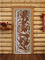 Дверь для сауны DoorWood (Дорвуд) 80x190 Престиж (с рисунком) Венеция левая (бронза матовая)