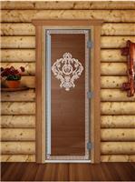 Дверь для сауны DoorWood (Дорвуд) 80x190 Престиж (с рисунком) Версаче правая (бронза матовая)
