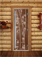 Дверь для сауны DoorWood (Дорвуд) 80x190 Престиж (с рисунком) Весна цветы правая (бронза матовая)