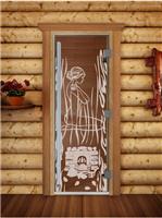 Дверь для сауны DoorWood (Дорвуд) 80x190 Престиж (с рисунком) Волшебный пар правая (бронза матовая)