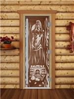 Дверь для сауны DoorWood (Дорвуд) 80x190 Престиж (с рисунком) Горячий пар правая (бронза матовая)