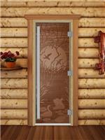 Дверь для сауны DoorWood (Дорвуд) 80x190 Престиж (с рисунком) Лебединое озеро правая (бронза матовая)