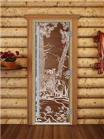 Дверь для сауны DoorWood (Дорвуд) 80x190 Престиж (с рисунком) Мишки правая (бронза матовая)