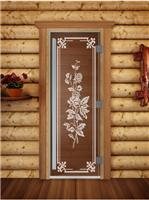 Дверь для сауны DoorWood (Дорвуд) 80x190 Престиж (с рисунком) Розы левая (бронза матовая)