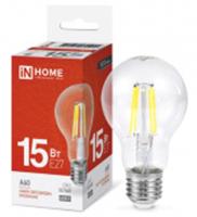 Лампа LED-A60-deco 15Вт 230В Е27 4000К 1480Лм прозрачная IN HOME, Китай, код 05103010220, штрихкод 469061205590, артикул 4690612055909