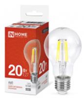 Лампа LED-A60-deco 20Вт 230В Е27 4000К 1890Лм прозрачная IN HOME, Китай, код 05103010222, штрихкод 469061205592, артикул 4690612055923