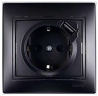 Розетка с/з + USB разъём 701-4242-181 Mira чёрный бархат, Китай, код 05401030062, штрихкод 462715167358, артикул 701-4242-181