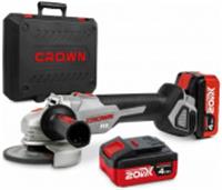 Шлифовальная машина угловая аккумуляторная CROWN CT23001-125HX-4 BMC, б\щет, ф125мм, 20В 2*4.0Ач, 8000об\м, Китай, код 0631600207, штрихкод 764017742473