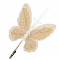 Бежевая в горох бабочка из полиэстера, на клипсе из черного металла 27x18x5см арт.87463 (НГ), Китай, код 41404090045, штрихкод 466011513381