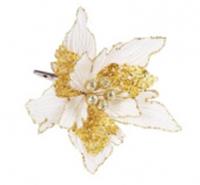 Бело-золотой цветок из полиэстера с креплением на клипсе 20х20х20,5см арт.87447 (НГ), Китай, код 41404090041, штрихкод 466011513365