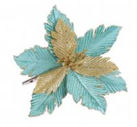 Бирюзово-золотой цветок из полиэстера с креплением на клипсе20х20х17см арт.87445 (НГ), Китай, код 41404090040, штрихкод 466011513363