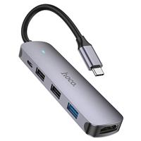 Хаб Type-C - USB Hoco HB27 HDTV+USB3.0+USB2.0*2+PD, 13см (metal gray) 213892