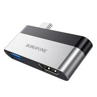 Хаб Type-C Borofone DH2 Type-C to HDMI+USB3.0 adapter (silver/black) 133873
