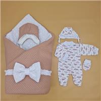 Комплект на выписку 6 пр: одеяло+комбинезон+шапочка+чепчик+рукавички+бант (№1886вз-1-1_о_04) цвета в ассортименте