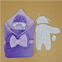 Комплект на выписку 6 пр: одеяло+комбинезон+шапочка+чепчик+рукавички+бант (№1886в-0-2_о_10) цвета в ассортименте