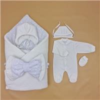 Комплект на выписку 6 пр: одеяло+комбинезон+шапочка+чепчик+рукавички+бант (№1886в-0-1_о_24) цвета в ассортименте