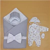 Комплект на выписку 6 пр: одеяло+комбинезон+шапочка+чепчик+рукавички+бант (№1886вз-1-1_о_08) цвета в ассортименте