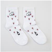 Носки женские «Киска с бокалом» цвет белый, размер 23-25 (№6850309)
