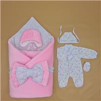 Комплект на выписку 6 пр: одеяло+комбинезон+шапочка+чепчик+рукавички+бант (№1886в-0-2_о_04) цвета в ассортименте