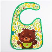 Нагрудник для кормления «Мишка» непромокаемый на липучке, с карманом (№4645586)