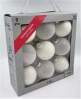 НАБОР СТЕКЛЯННЫХ ШАРОВ Ø 8 СМ 9 ШТ. БЕЛЫЙ/ПРОЗРАЧНЫЙ С БЛЕСКОМ В КОРОБКЕ, КИТАЙ, код 75009000176, штрихкод 871383213882, артикул 13882